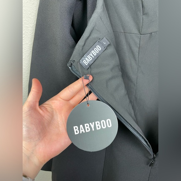 Babyboo Women's Large Kelly Mini Dress Black Long Sleeve Open Back Hourglass Sha - Picture 10 of 16